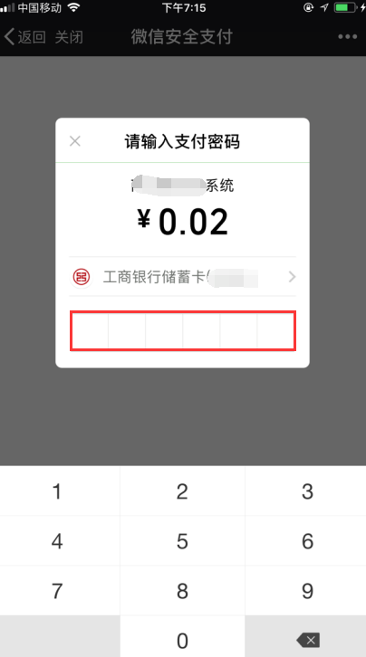 选择支付方式页面,输入支付密码.